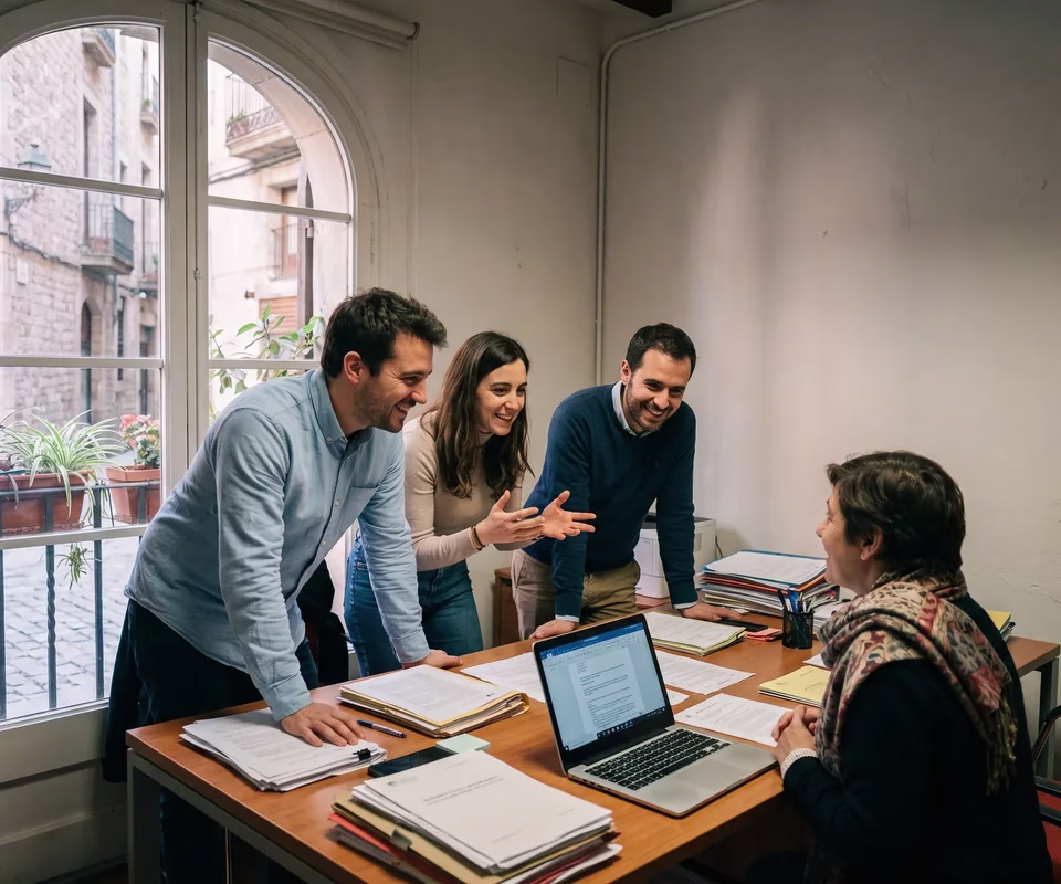 Equipo de GTT atendiendo a un cliente en su despacho de Barcelona